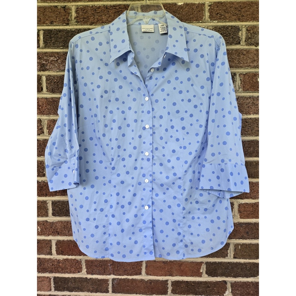 Covington Stretch Women's Plus 20w Blue Polka Dot 3/4 Sleeve Blouse Casual Work